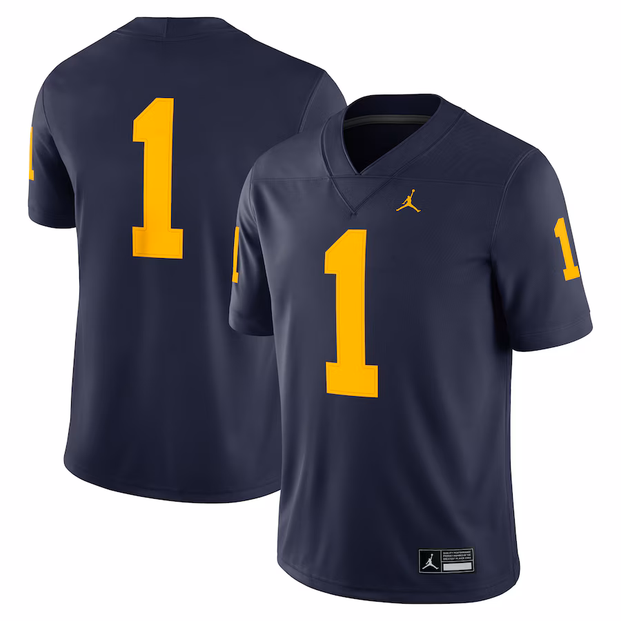 Men's Jordan Brand #1 Navy Michigan Wolverines Game Jersey - Puhuasuan