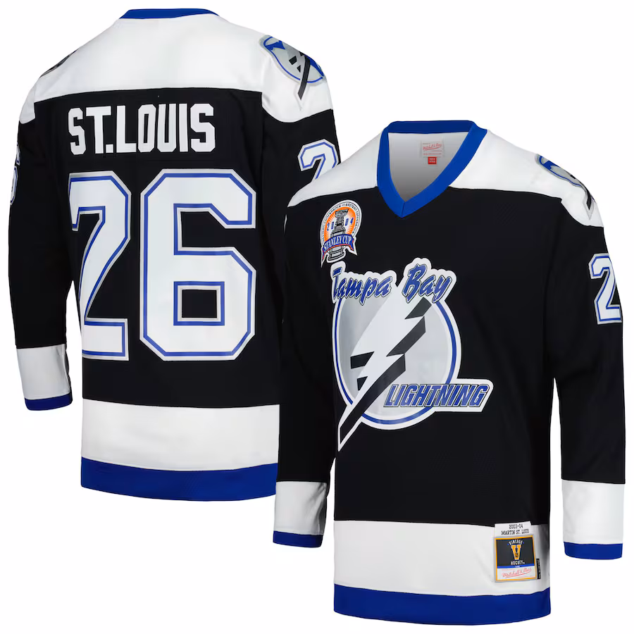 Men's Tampa Bay Lightning Martin St. Louis Mitchell & Ness Black 2004 Stanley Cup Champions Blue Line Player Jersey - Puhuasuan