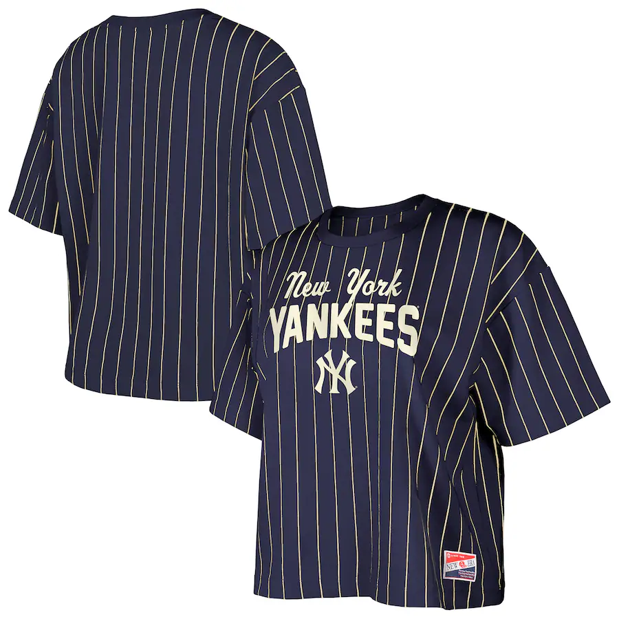 Women's New York Yankees New Era Navy Cooperstown Collection Multiplier Pinstripe Cropped T-Shirt - Puhuasuan