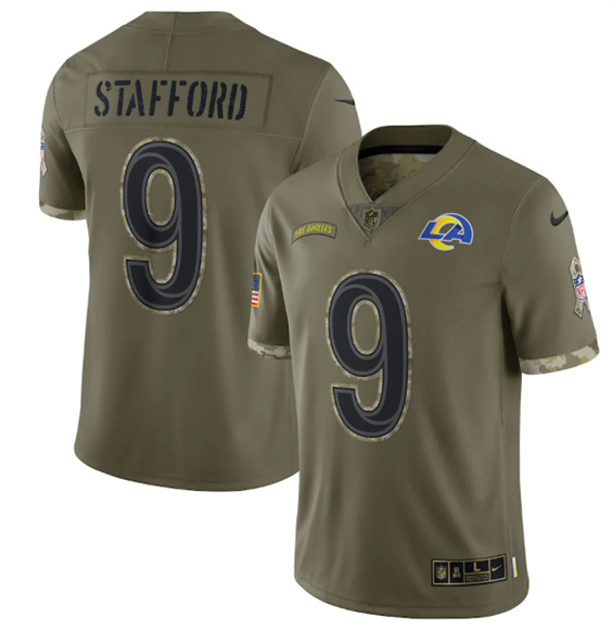 Men's Los Angeles Rams #9 Matthew Stafford 2022 Olive Salute To Service Limited Stitched Jersey - Puhuasuan