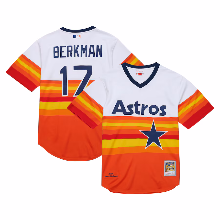 Men's Houston Astros Lance Berkman Mitchell & Ness White 2004 Cooperstown Collection Authentic Throwback Jersey - Puhuasuan