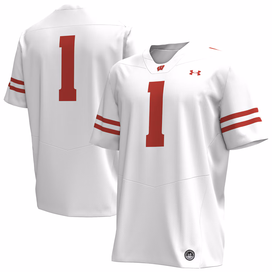 Men's Under Armour #1 White Wisconsin Badgers Replica Football Jersey - Puhuasuan