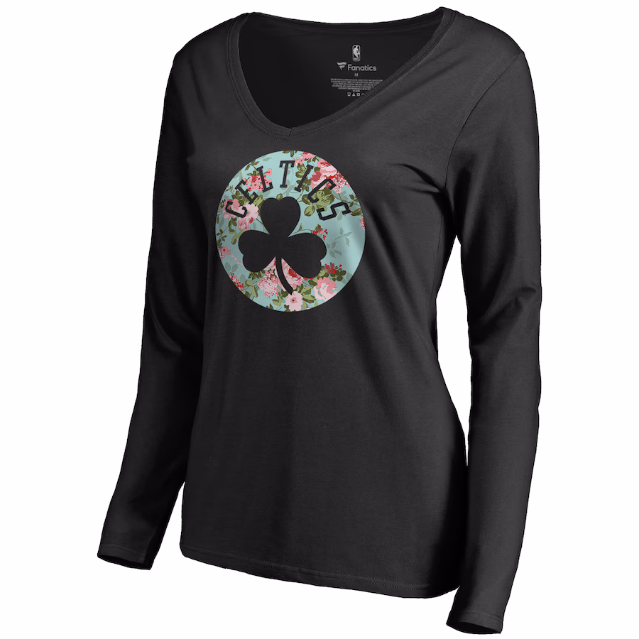 Women's Boston Celtics Black Lovely V-Neck Long Sleeve T-Shirt - Puhuasuan