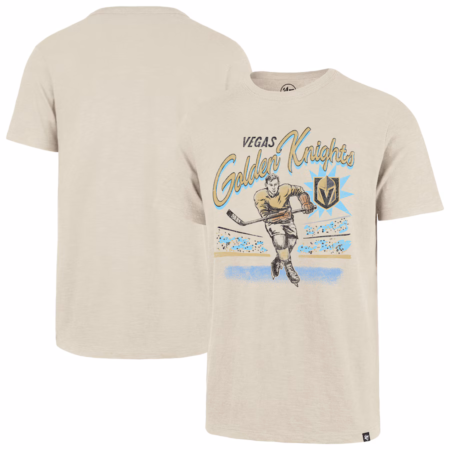 Men's Vegas Golden Knights '47 Natural Hockey Player Golden Age Scrum T-Shirt - Puhuasuan