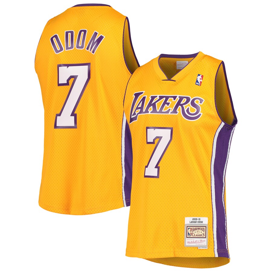 Men's Los Angeles Lakers Lamar Odom Mitchell & Ness Gold 2001/02 Hardwood Classics Swingman Jersey - Puhuasuan