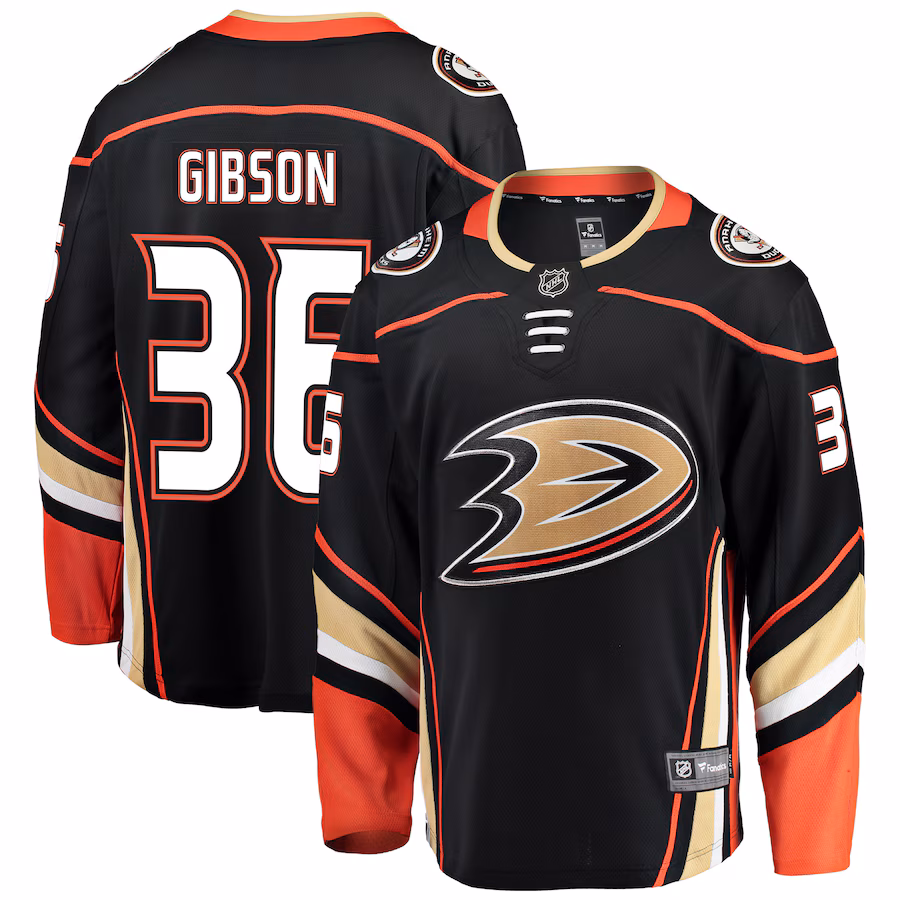Men's Anaheim Ducks John Gibson Fanatics Black Breakaway Player Jersey - Puhuasuan