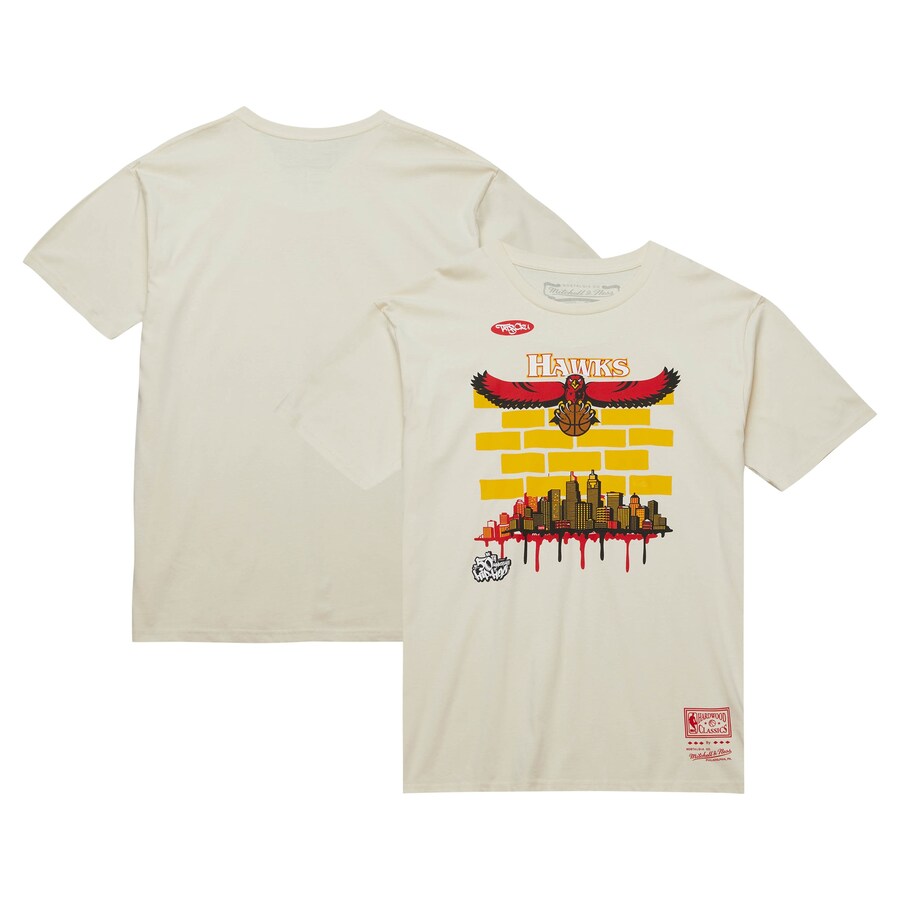 Men's Atlanta Hawks Mitchell & Ness x Tats Cru Cream Hardwood Classics City T-Shirt - Puhuasuan