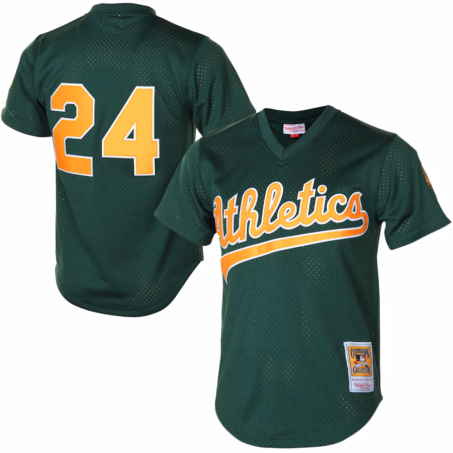Men's Oakland Athletics Rickey Henderson Mitchell & Ness Green 1998 Cooperstown Mesh Batting Practice Jersey - Puhuasuan