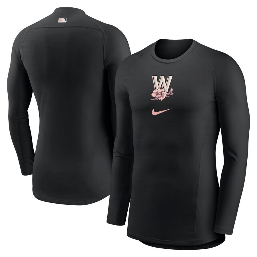 Men's Washington Nationals Nike Black City Connect Base Layer Raglan Long Sleeve Performance T-Shirt - Puhuasuan