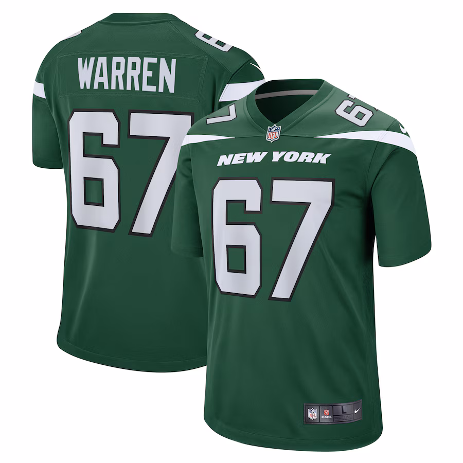 Men's New York Jets Carter Warren Nike Gotham Green  Game Jersey - Puhuasuan