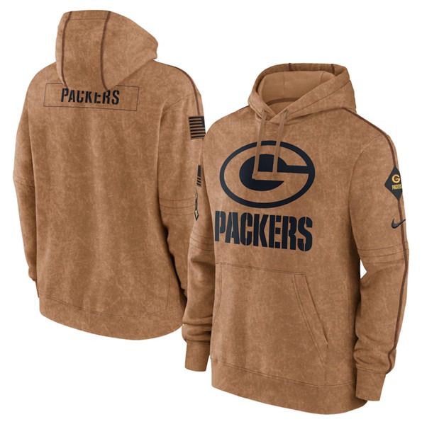 Men's Green Bay Packers 2023 Brown Salute to Service Pullover Hoodie - Puhuasuan