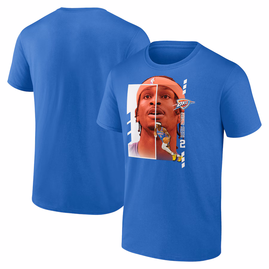 Men's Oklahoma City Thunder Shai Gilgeous-Alexander Blue Player Name & Number Jump Pass T-shirt - Puhuasuan