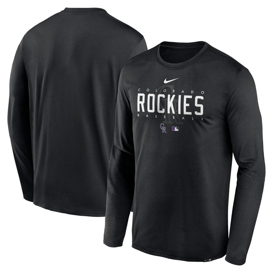 Men's Colorado Rockies Nike Black Authentic Collection Team Logo Legend Performance Long Sleeve T-Shirt - Puhuasuan