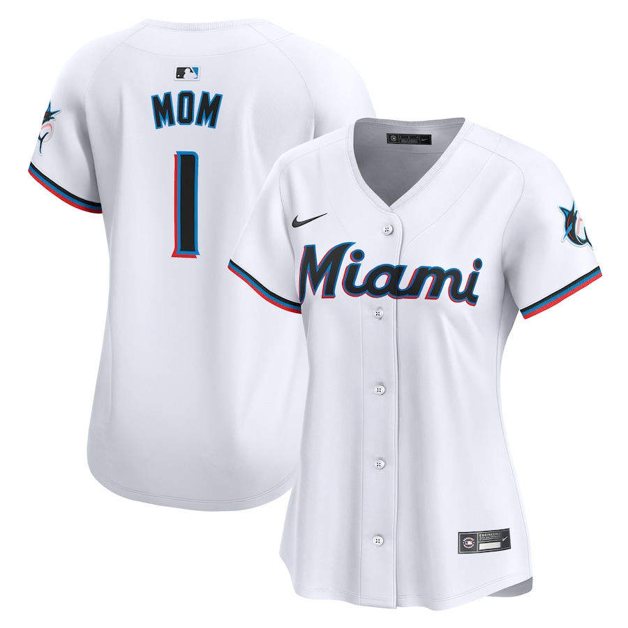 Women's Miami Marlins Nike White #1 Mom Home Limited Jersey - Puhuasuan