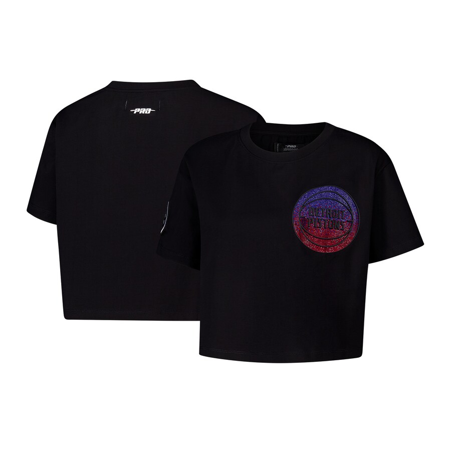 Women's Detroit Pistons Pro Standard Black Jewels Boxy Cropped T-Shirt - Puhuasuan