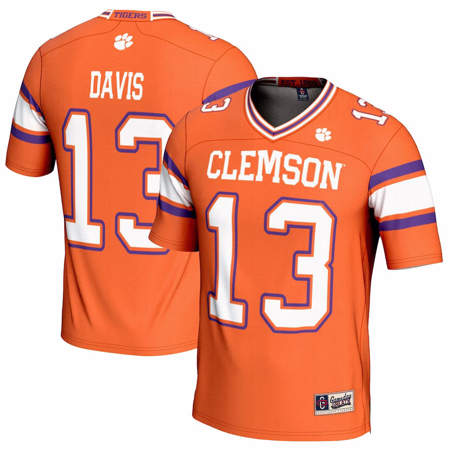 Tyler Davis Clemson Tigers GameDay Greats NIL Player Football Jersey - Orange - Puhuasuan