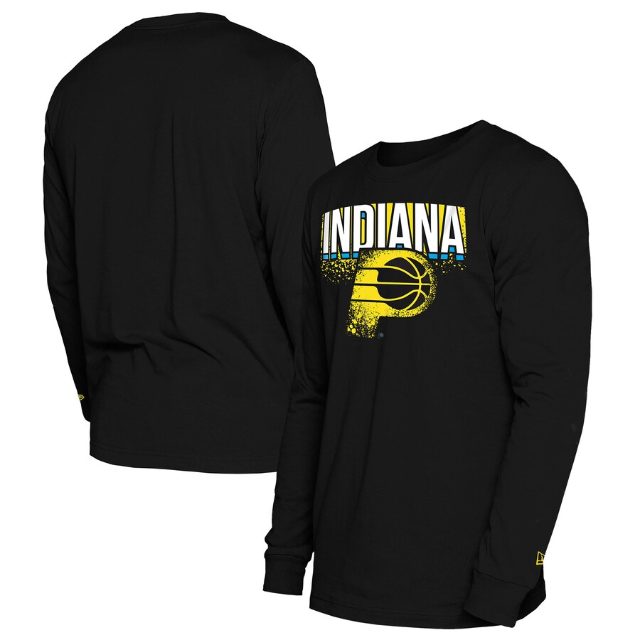 Men's Indiana Pacers  New Era Black 2024/25 City Edition Long Sleeve T-Shirt - Puhuasuan