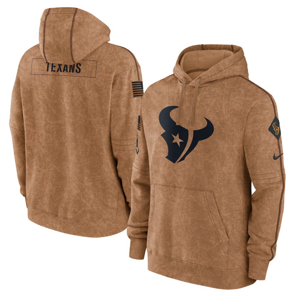 Men's Houston Texans 2023 Brown Salute to Service Pullover Hoodie - Puhuasuan