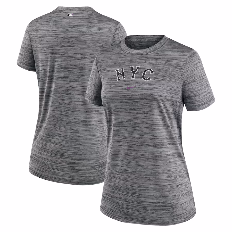 Women's New York Mets Nike Charcoal 2024 City Connect Authentic Collection Performance Practice Velocity T-Shirt - Puhuasuan