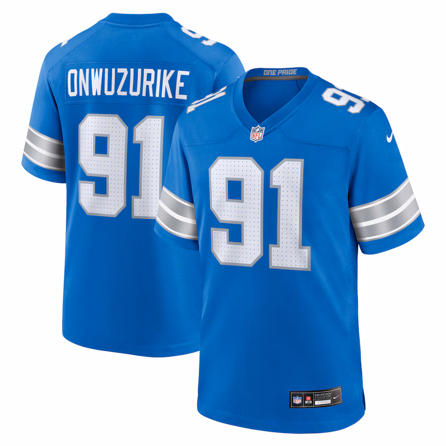 Men's Detroit Lions Levi Onwuzurike Nike Blue Team Game Jersey - Puhuasuan