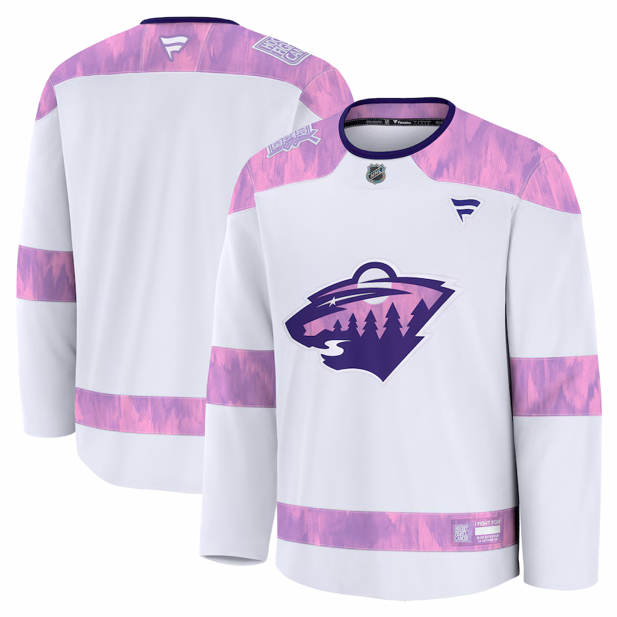 Men's Minnesota Wild Fanatics White 2024 Hockey Fights Cancer Practice Jersey - Puhuasuan
