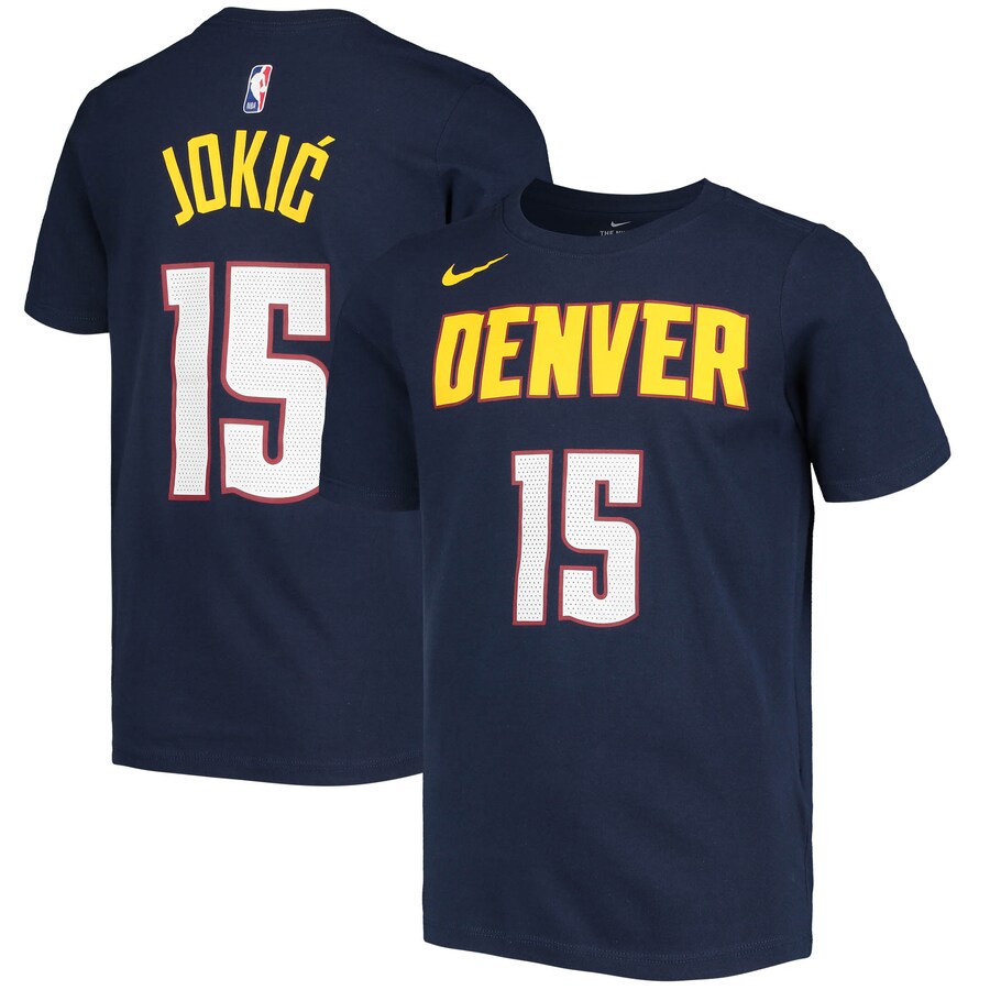 Youth Denver Nuggets Nikola Jokic Nike Navy Logo Name & Number Performance T-Shirt - Puhuasuan
