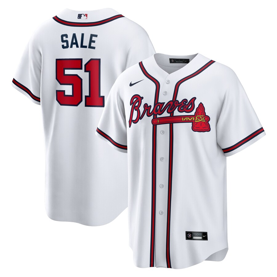 Men's Atlanta Braves Chris Sale Nike White Home Replica Jersey - Puhuasuan
