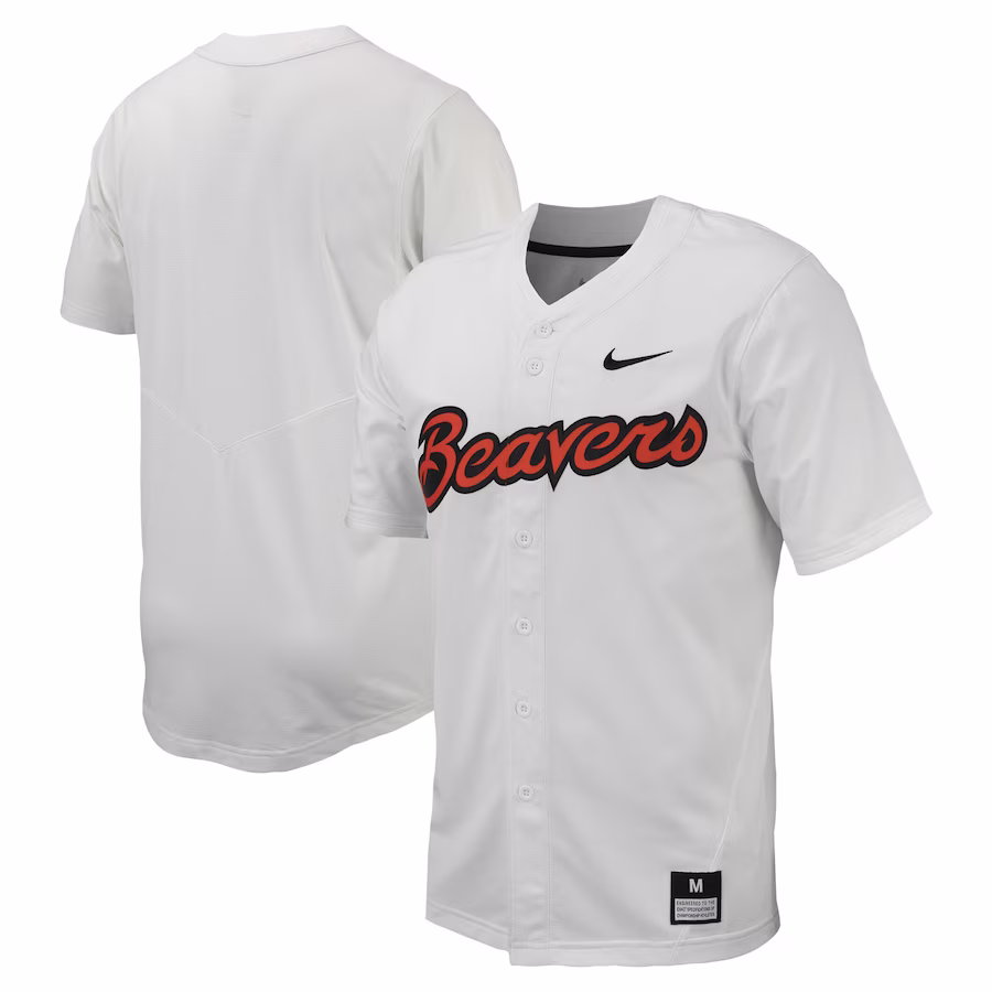Oregon State Beavers Nike Replica Full-Button Baseball Jersey - White - Puhuasuan