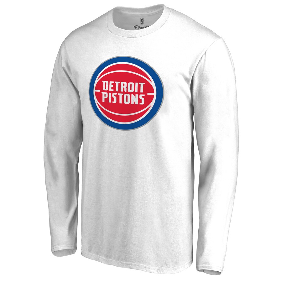 Men's Detroit Pistons White Primary Logo Long Sleeve T-Shirt - Puhuasuan