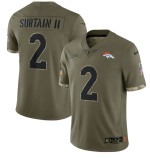 Men's Denver Broncos #2 Pat Surtain II 2022 Olive Salute To Service Limited Stitched Jersey - Puhuasuan