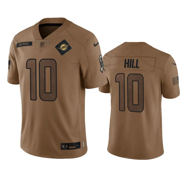 Men's Miami Dolphins #10 Tyreek Hill 2023 Brown Salute To Service Limited Football Stitched Jersey - Puhuasuan
