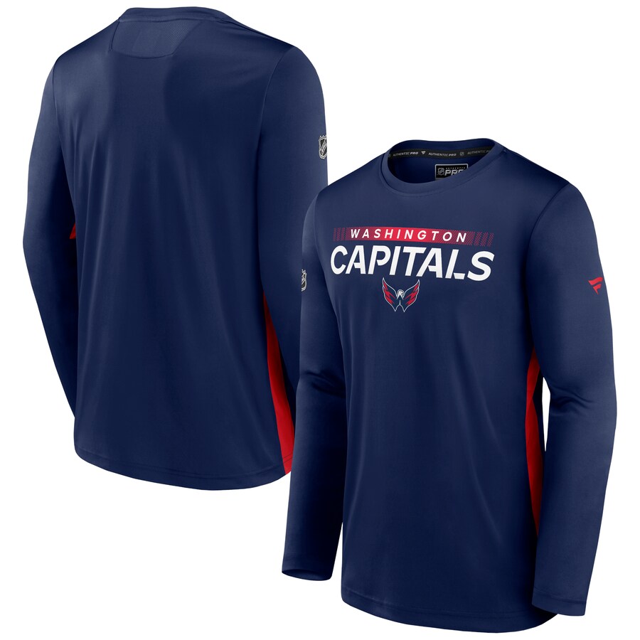 Men's Washington Capitals Fanatics Navy Authentic Pro Rink Performance Long Sleeve T-Shirt - Puhuasuan