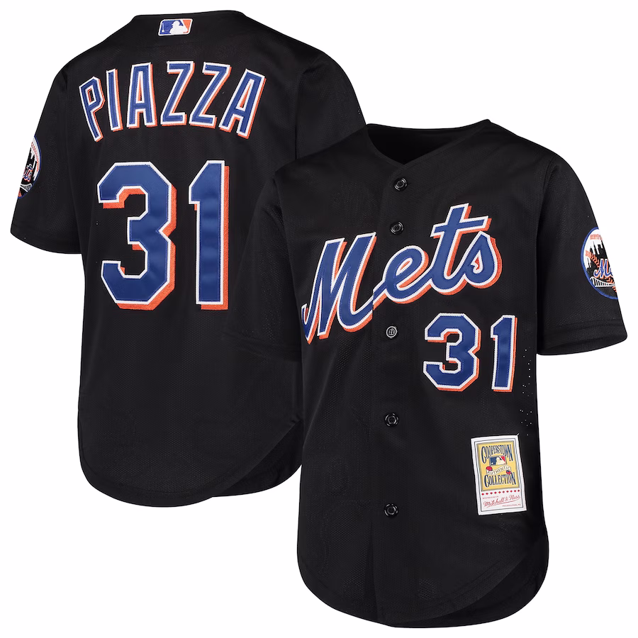 Youth New York Mets Mike Piazza Mitchell & Ness Black Cooperstown Collection Mesh Batting Practice Jersey - Puhuasuan