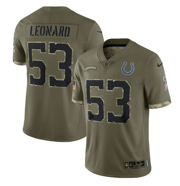 Men's Indianapolis Colts #53 Shaquille Leonard 2022 Olive Salute To Service Limited Stitched Jersey - Puhuasuan