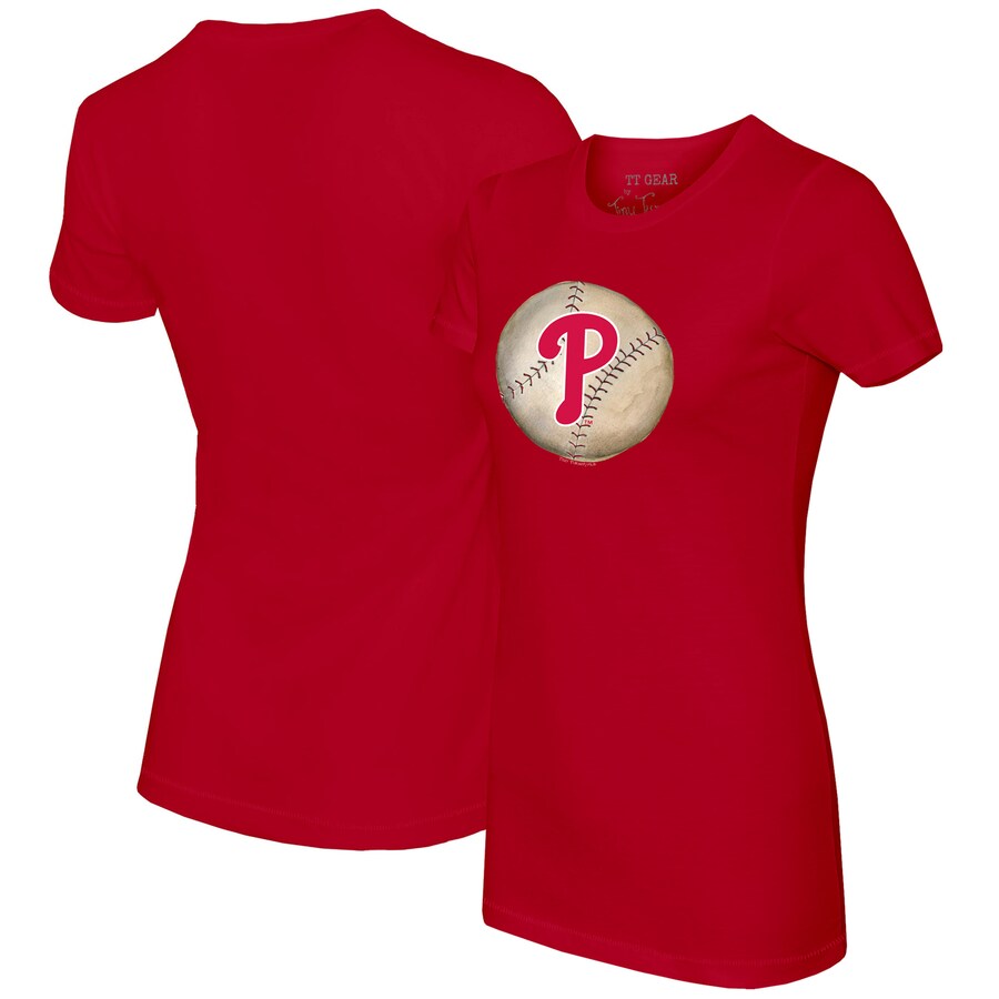 Women's Philadelphia Phillies Tiny Turnip Red Stitched Baseball T-Shirt - Puhuasuan