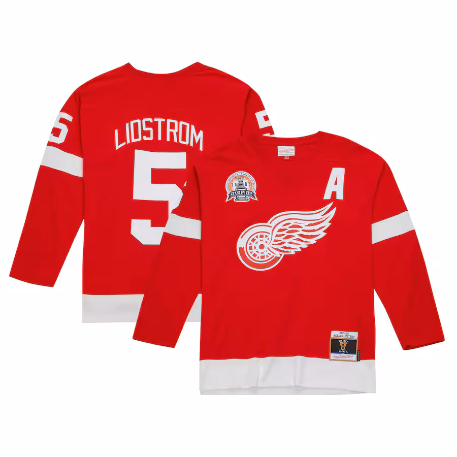 Men's Detroit Red Wings Nicklas Lidstrom Mitchell & Ness Red Alternate Captain Patch 2001/02 Blue Line Player Jersey - Puhuasuan