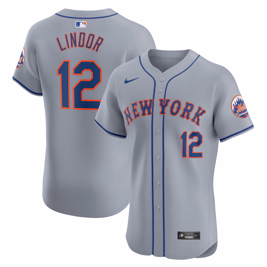 Men's New York Mets Francisco Lindor Nike Gray Road Elite Player Jersey - Puhuasuan