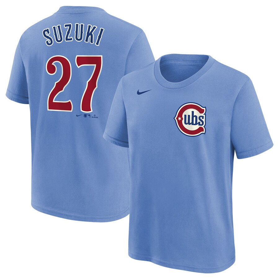 Youth Chicago Cubs Seiya Suzuki Nike Baby Blue Player Name & Number T-Shirt - Puhuasuan