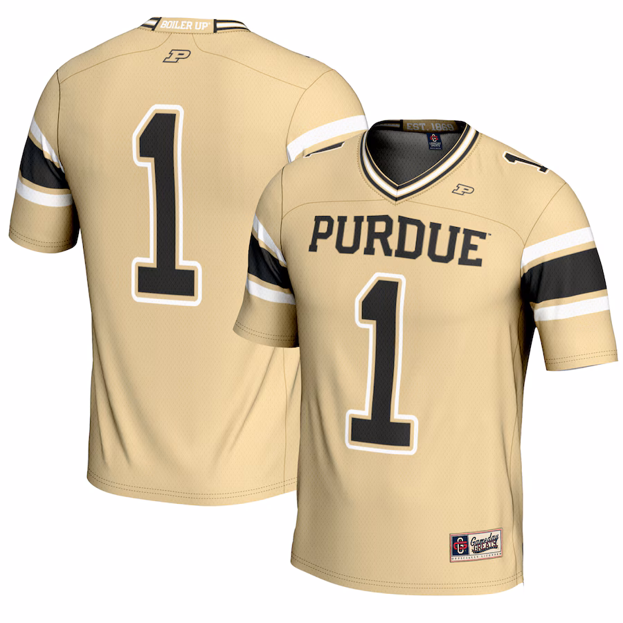 Men's GameDay Greats #1 Gold Purdue Boilermakers Endzone Football Jersey - Puhuasuan