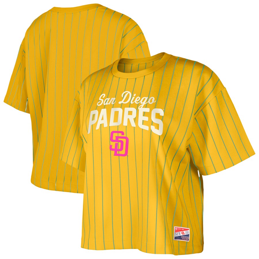 Women's San Diego Padres New Era Gold City Connect Multiplier Pinstripe Cropped T-Shirt - Puhuasuan