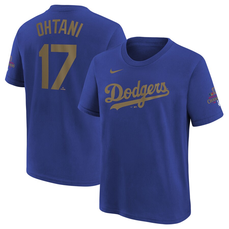 Youth Los Angeles Dodgers Shohei Ohtani Nike Royal 2025 Gold Collection Name & Number T-Shirt - Puhuasuan