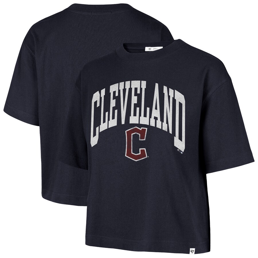 Women's Cleveland Guardians '47 Navy City Connect Shale Drop Shoulder Cropped T-Shirt - Puhuasuan