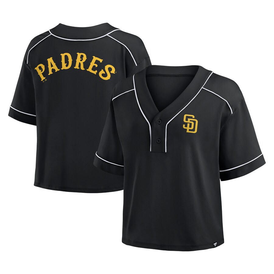 Women's San Diego Padres Fanatics Black Oversized Champ Game Cropped V-Neck T-Shirt - Puhuasuan