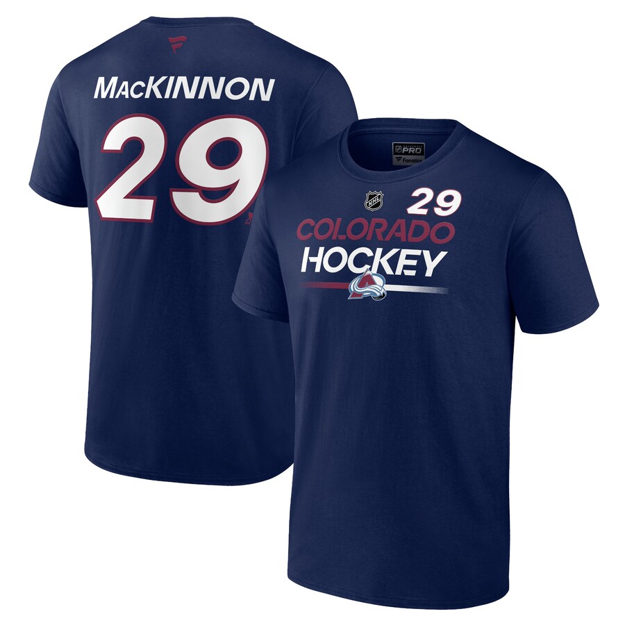 Men's Colorado Avalanche Nathan MacKinnon Fanatics Navy Authentic Pro Prime Name & Number T-Shirt - Puhuasuan
