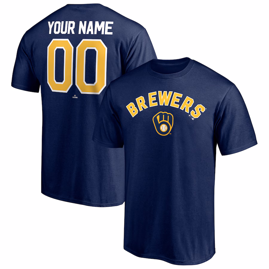 Men's Milwaukee Brewers Navy Personalized Team Winning Streak Name & Number T-Shirt - Puhuasuan