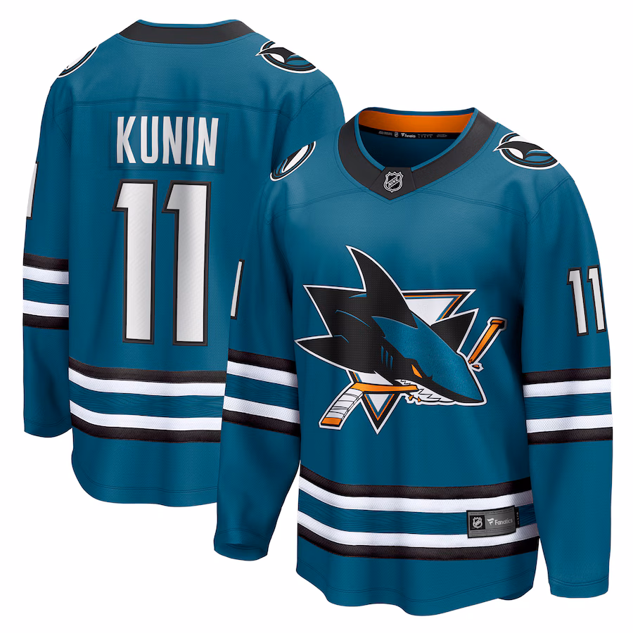Men's San Jose Sharks Luke Kunin Fanatics Teal Home Breakaway Player Jersey - Puhuasuan