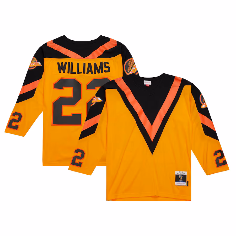Men's Vancouver Canucks Dave Williams Mitchell & Ness Yellow Men's 1981/82 Blue Line Player Jersey - Puhuasuan