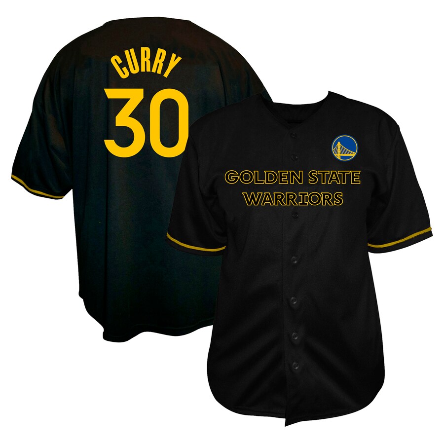 Men's Golden State Warriors Stephen Curry Profile Black Big & Tall Name & Number Button-Up Jersey - Puhuasuan