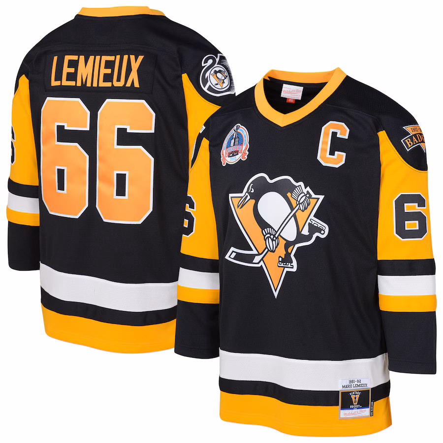 Youth Pittsburgh Penguins Mario Lemieux Mitchell & Ness Black 1991/92 Captain Patch Blue Line Player Jersey - Puhuasuan