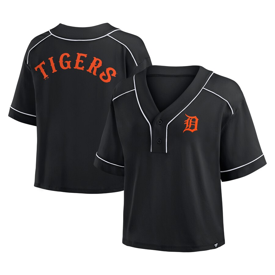 Women's Detroit Tigers Fanatics Black Oversized Champ Game Cropped V-Neck T-Shirt - Puhuasuan